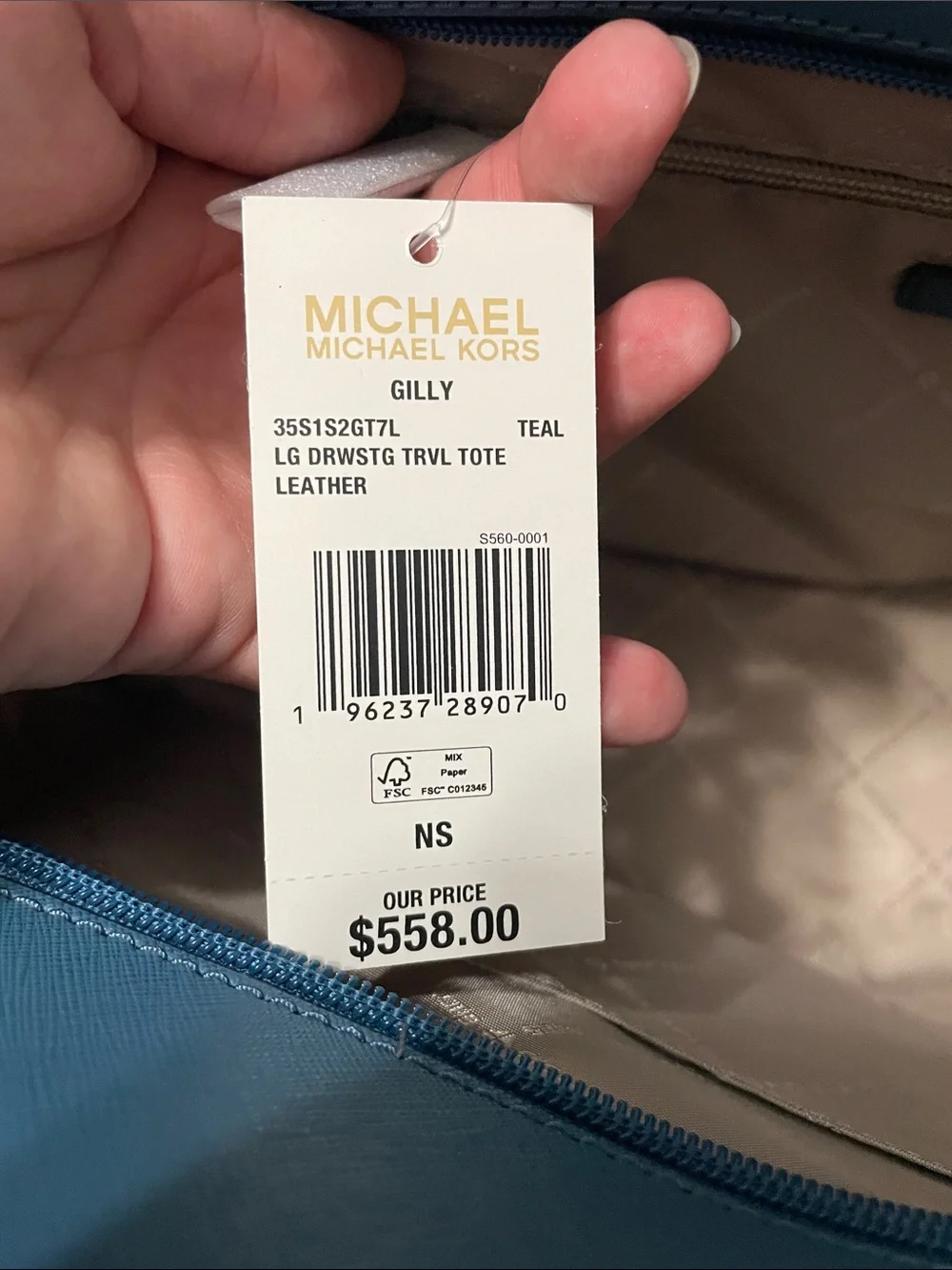 NWT Michael Kors Teal Leather Tote with Signature MK Charm
